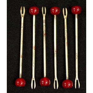 Six sterling silver and bakelite cocktail forks hallmarked…