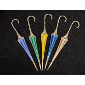 Five sterling silver & enamel cocktail sticks in the form of an…