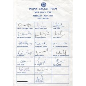1997 India team to West Indies, team sheet with 18 signatures…