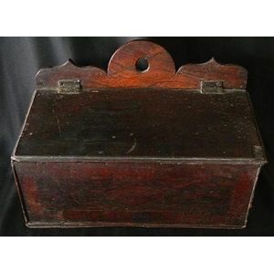 An 18th century oak and inlaid spice/ salt wall box