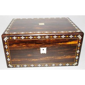 Circa 1870 Coromandel and bone inlaid sewing box, includes some…