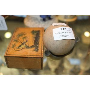 Antique hand painted hinged trinket box along with a brass claw…