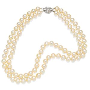 Double Strand Cultured Pearl Necklace with Diamond Clasp