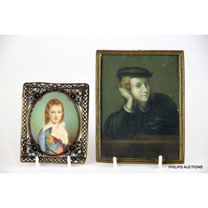 Two antique miniature portrait paintings, 19th to early 20th…