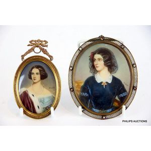 Two antique miniature portrait paintings, 19th to 20th century,…