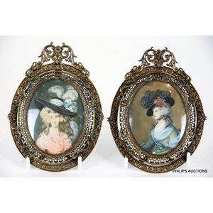A pair of vintage miniature portrait paintings after Thomas…