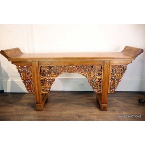 A Chinese carved hardwood altar table, later 20th century, in&hellip;