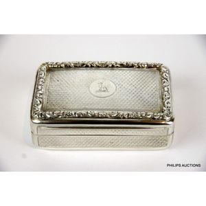 A George IV sterling silver table top snuff box, 1820 London,…