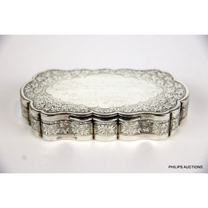 A Victorian sterling silver table top snuff box, 1889…