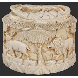 Ivory carved African casket carved with animals including a…