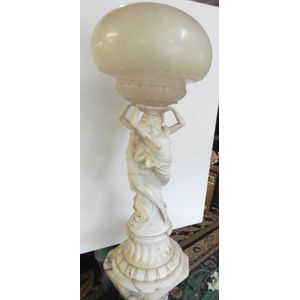 A superb marble sculptured lamp, modelled of the 'Three Graces'.…