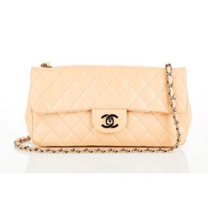 Nude East West Chanel Flap Bag with Silver Hardware - Handbags & Purses