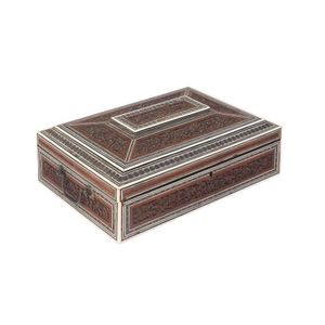 Anglo-Indian box, carved sandalwood with inlaid ivory and ebony,…