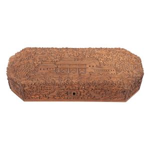 An Indian carved sandalwood box, 19th century, of elongated…