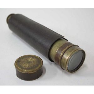 Antique 3 drawer brass telescope, with leather outer casing…