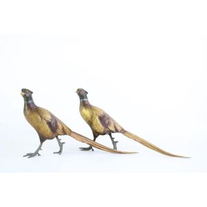 Pair of decorative cold painted bronze pheasants, by Karl…