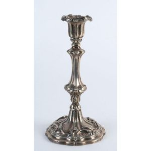 An antique English sterling silver candlestick, Sheffield,…