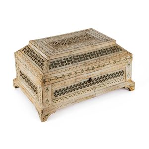 Anglo-Indian Vizagapatam bone and ivory jewellery casket, circa…
