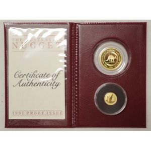 Two Australian 'Nugget' gold coins comprising of a 1991 $25 and…