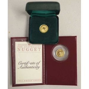 Two Australian $15 'Nugget' gold proof/UNC coins 1991 and 1997
