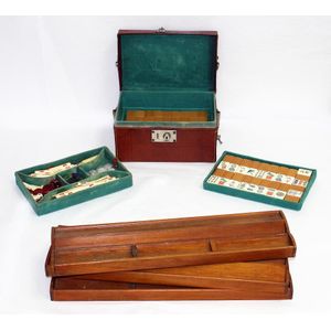 Chinese cased bamboo and bone set of mah-jong pieces, together…