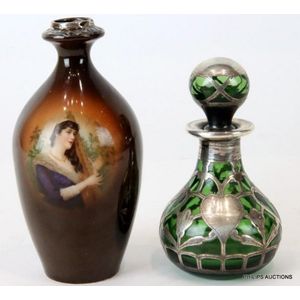 A Victorian perfume bottle and a portrait vase, comprising a&hellip;