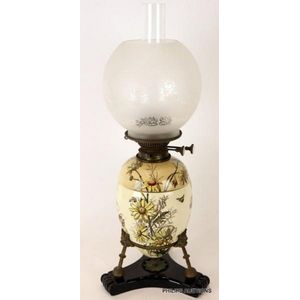 Antique Electrified Oil Lamp Base Hand painted Floral online Porcelain Miller