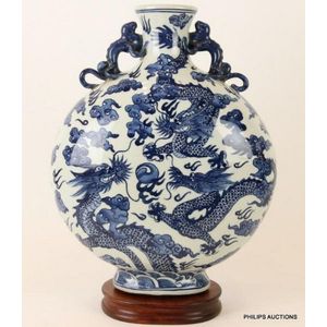 A Chinese blue and white porcelain moon vase on stand, 20th… - Ceramics ...