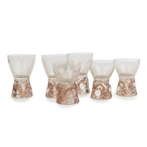 Lalique 'Marienthal' group of six French glasses with brown&hellip;