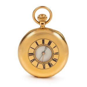 18ct Gold Half Hunter Pocket Watch with Enamel Crest - Watches - Pocket ...