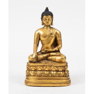 An antique Sino-Tibetan gilt bronze Shakyamuni Buddha with&hellip;