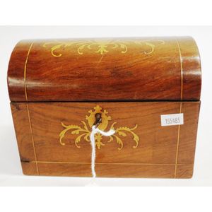 Victorian inlaid walnut tea caddy domed lid, inlaid decoration…