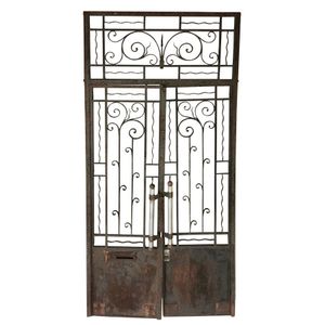 A French wrought iron Entranceway, two doors and surround 294…