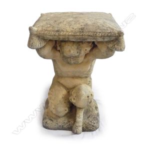 A pair of classical Church Stone cherub garden seats, each…
