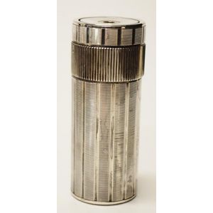 Silver plated cylinder table lighter, S.T. Dupont, engine…