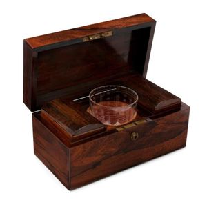 An George III rosewood ring handle tea caddy, circa 1820-1830,…