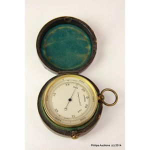 A small Victorian pocket barometer, circa 1889, in gilded brass…