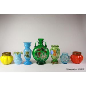 Five Victorian vases, and two Czech Tango glass bowls, circa…