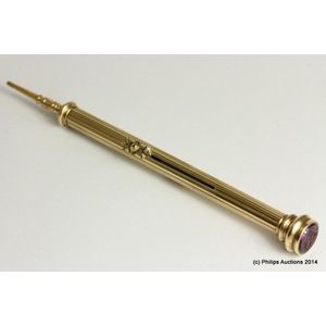 An antique writing pencil, yellow gold cased, fitted to…