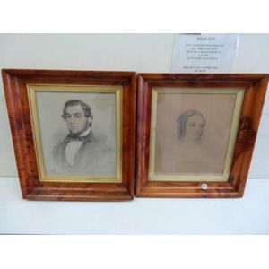 Pair of Thomas Bock crayon and pencil portraits in moulded…