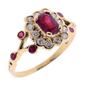 9ct Gold Ruby and Diamond Cluster Ring - Rings - Jewellery