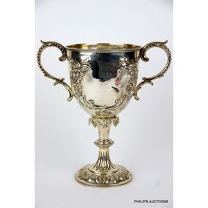 Cup Trophy - Crystal & Gold, Crystal Cup Award with Scroll Handles Award