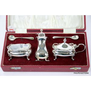 Sterling Silver Condiment Set With Cobalt Blue Inserts-5 Piece - S