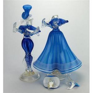 Murano glass pair of dancing figures in blue with clear glass…