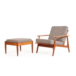 A Parker lounge chair and ottoman, C. 1960s, framed in mahogany…