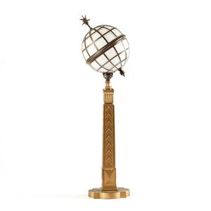 A rare Art Deco globe lamp, the satin glass globe caged in…