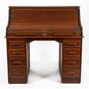 An antique American twin pedestal oak roll-top desk, circa 1890 ...