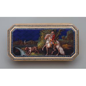 A German gold and enamel snuff box, maker's mark a crowned 'J',…