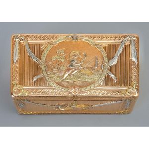 A German vari-coloured gold snuff box, maker's mark indistinct,…