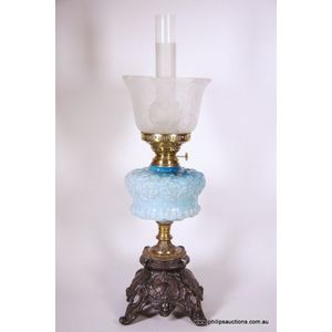 A Victorian Art Nouveau kerosene banquet lamp, late 19th…